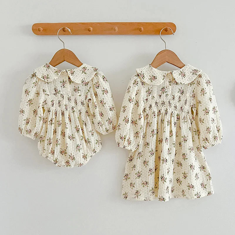 Matching Cotton Spring Sister Princess Romper Long Sleeved