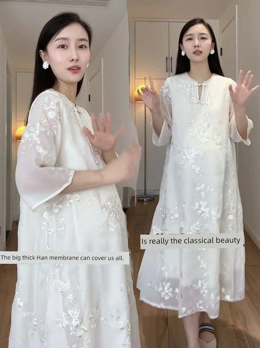 Chinese Style Embroidered Petite Maternity Dress: 2024 New Arrival New