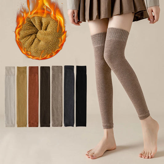 Women Solid Leg Warmers Anti Chafing Thigh High Elastic Protection Knee Socks Knitted Wool Leg Cover Winter Thermal Leggings
