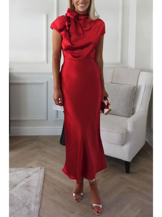 Evening Gala Elegant Red Satin Party Dress: Casual Loose Sleeveless Long Dress