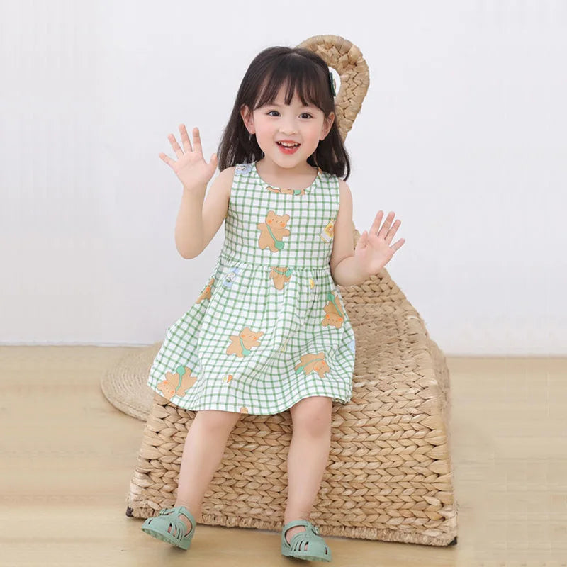Cotton Summer Girls Sleeveless Flower Dresses