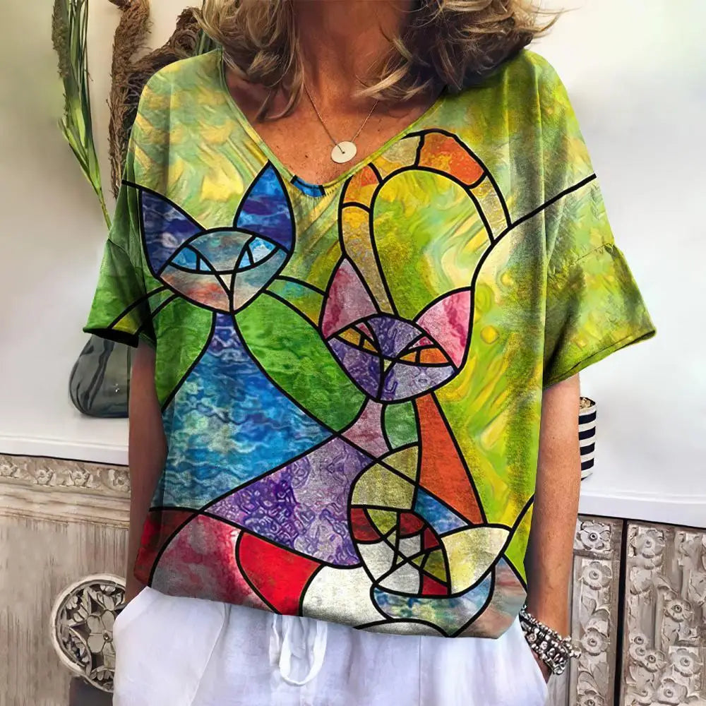 V-neck Cat Blouse