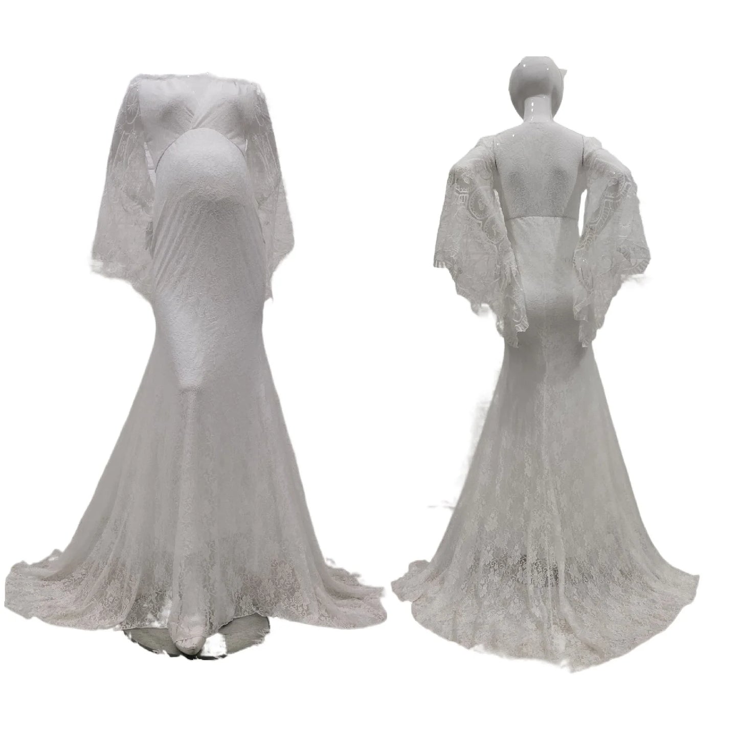 Angelic Lace Maternity Gown With V neck Wraped Flare Sleeves