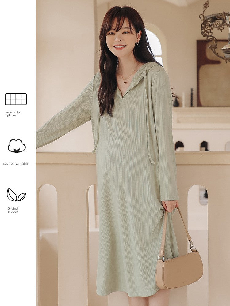 Hoodie Pull Tie Maternity Dress In Several Colors