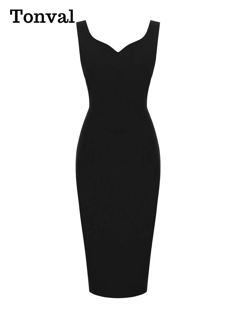 Sweetheart Neck Sleeveless Office Midi Pencil Dress: Vintage Red Solid Elegant Slim Bodycon