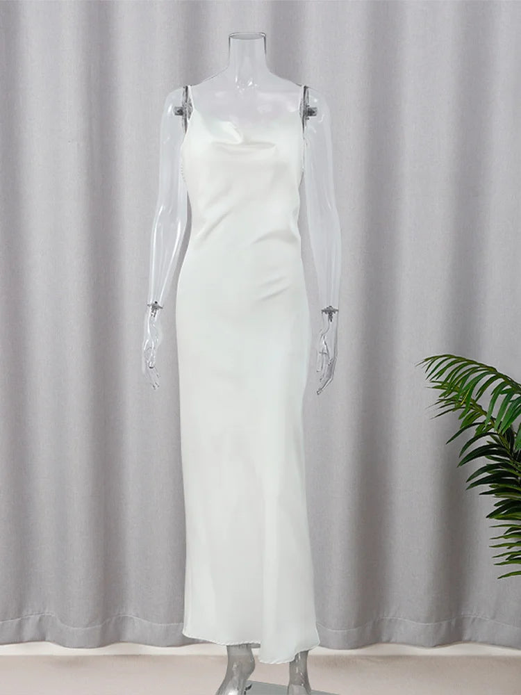 White Satin Sling Dress: Sexy Sleeveless Bodycon For The Beach Or On Holiday Summer 2024