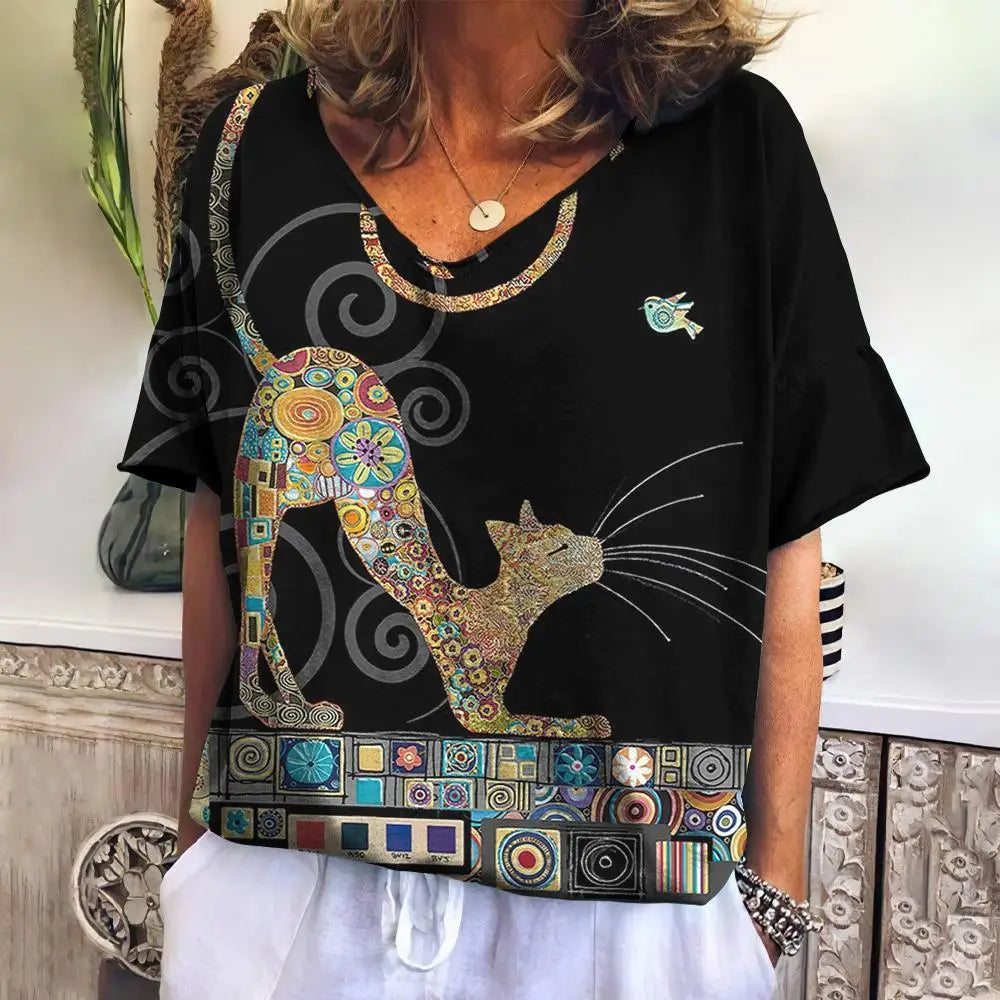 V-neck Cat Blouse