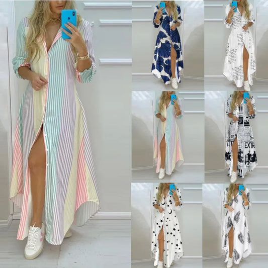 Summer Long Sleeve Shirt Dress