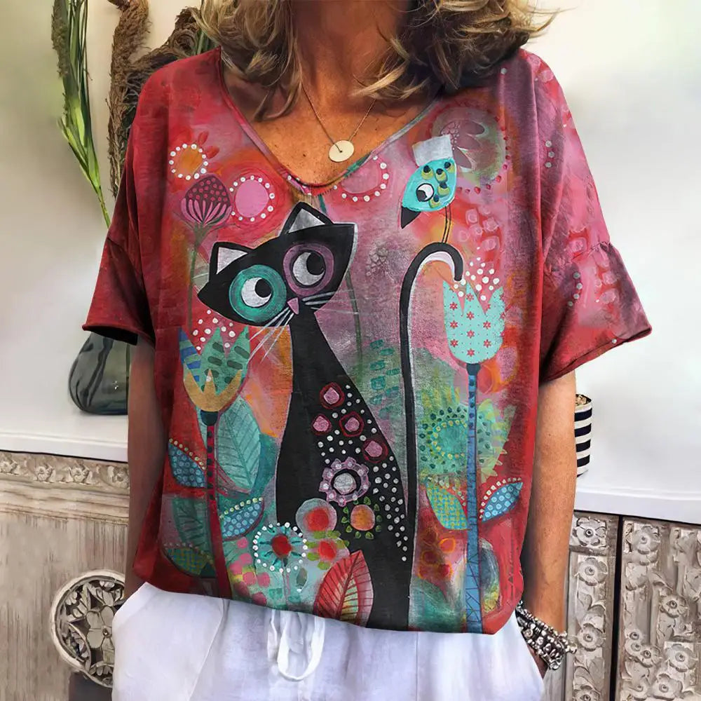 V-neck Cat Blouse
