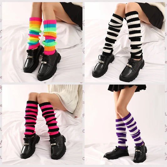 Lolita Sweet Leg Warmers Leggings: Girls Punk Stripped Long Socks