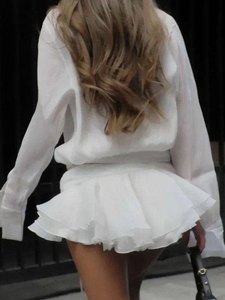 White Chiffon Mini Dress For Women: See-through