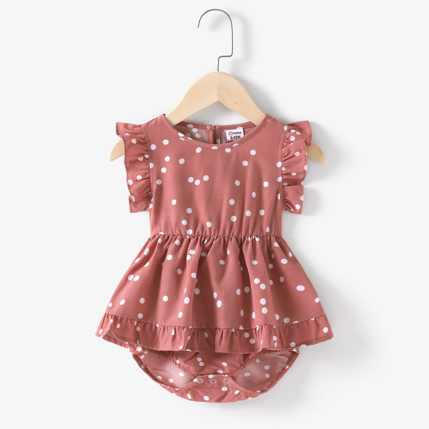 Pink Dots Cross Wrap V Neck Ruffle Flutter-sleeve Matching Outfits For Mother & Daughter